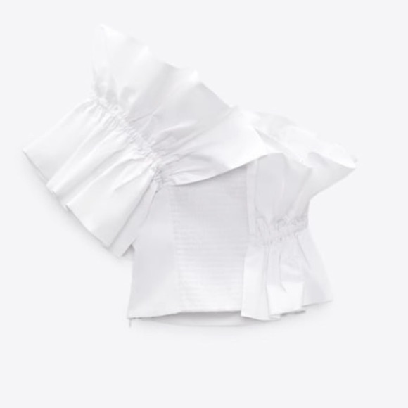 Zara Tops Nwt Poplin Top With Ruffles Poshmark